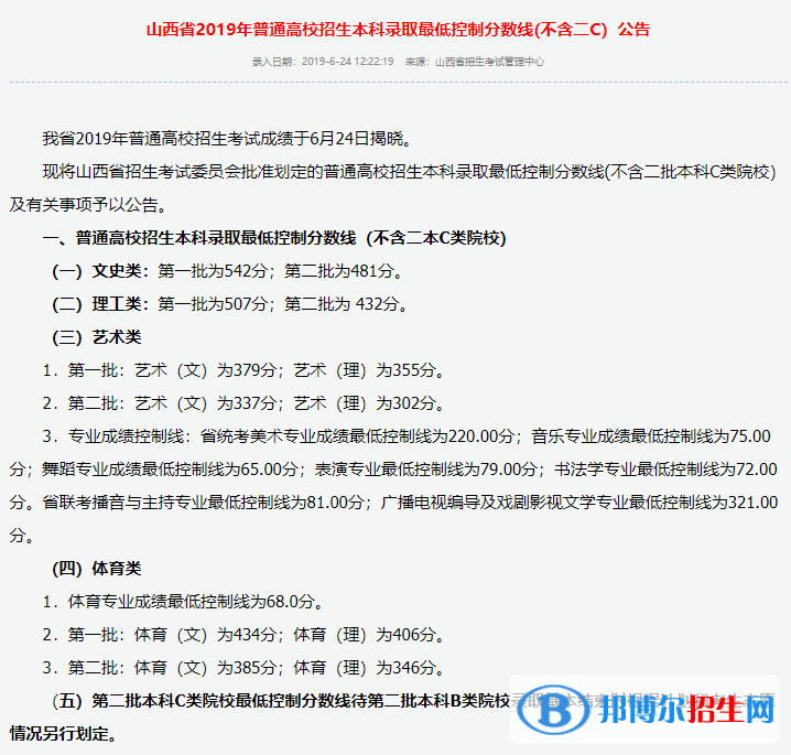 山西高考本科分數(shù)線匯總（2019-2022年）
