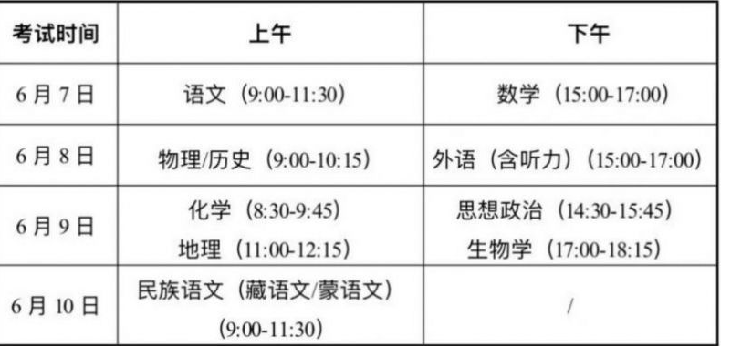 甘肅高考時間及科目 用的什么試卷